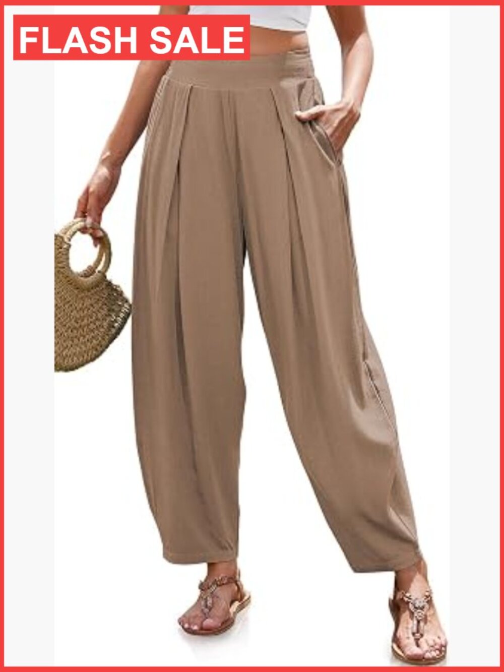 Linen Harem Pants Loose Fit Wide Waistband Boho Lounge Trousers